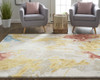 8' X 10' Ivory Yellow And Blue Wool Abstract Tufted Handmade Stain Resistant Area Rug