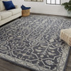 10' X 14' Blue And Gray Wool Floral Tufted Handmade Stain Resistant Area Rug