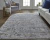9' X 12' Gray Blue And Orange Abstract Power Loom Distressed Stain Resistant Area Rug