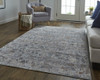 9' X 12' Gray Blue And Orange Abstract Power Loom Distressed Stain Resistant Area Rug