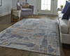 9' X 12' Blue Gray And Orange Geometric Power Loom Stain Resistant Area Rug