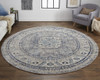 8' Taupe Gray And Blue Round Floral Stain Resistant Area Rug