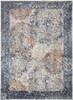7' X 10' Blue Ivory And Red Floral Power Loom Distressed Stain Resistant Area Rug