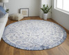 8' Ivory Gray And Blue Round Floral Power Loom Distressed Stain Resistant Area Rug