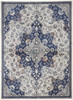 9' X 12' Gray Ivory And Blue Floral Power Loom Distressed Stain Resistant Area Rug