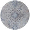 8' Ivory Taupe And Blue Round Floral Power Loom Distressed Stain Resistant Area Rug