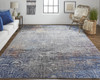 9' X 12' Taupe Blue And Ivory Abstract Power Loom Distressed Stain Resistant Area Rug