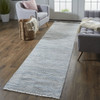 12' Silver Wool Striped Hand Knotted Runner Rug