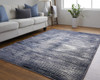 7' X 10' Blue Gray And Ivory Striped Power Loom Distressed Area Rug