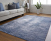 10' X 13' Blue Gray And Ivory Striped Power Loom Distressed Area Rug