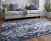 8' X 10' Blue Ivory And Gray Geometric Power Loom Distressed Area Rug