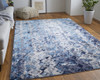 9' X 12' Blue Ivory And Gray Geometric Power Loom Distressed Area Rug