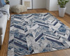 12' X 15' Ivory Blue And Gray Chevron Power Loom Distressed Area Rug