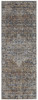 10' Tan Orange And Blue Floral Power Loom Distressed Runner Rug With Fringe