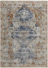 8' X 10' Ivory Orange And Blue Floral Power Loom Distressed Area Rug With Fringe