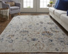 10' X 13' Ivory Orange And Blue Floral Power Loom Distressed Area Rug With Fringe