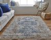 10' X 13' Ivory Orange And Blue Floral Power Loom Distressed Area Rug With Fringe