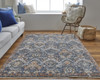 8' X 10' Blue Orange And Ivory Floral Power Loom Area Rug With Fringe