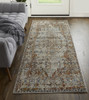 12' Tan Ivory And Orange Floral Power Loom Runner Rug With Fringe