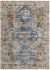 12' X 15' Ivory Orange And Blue Floral Power Loom Distressed Area Rug With Fringe
