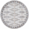 6' Gray Blue And Orange Round Floral Stain Resistant Area Rug