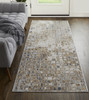 8' Tan Ivory And Blue Geometric Power Loom Distressed Runner Rug