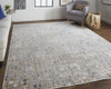 2' X 3' Tan Ivory And Blue Geometric Power Loom Distressed Area Rug