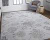 10' X 13' Silver And Black Floral Power Loom Distressed Area Rug