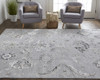 10' X 13' Silver And Black Floral Power Loom Distressed Area Rug