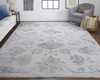 12' X 15' Silver And Black Floral Power Loom Distressed Area Rug