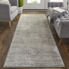 8' Gray Silver And Taupe Floral Power Loom Distressed Runner Rug