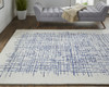 10' X 14' Ivory And Blue Wool Plaid Tufted Handmade Stain Resistant Area Rug