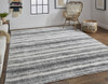 8' X 10' Gray Ivory And Black Abstract Hand Woven Area Rug