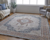 7' X 10' Gray Red And Blue Floral Power Loom Stain Resistant Area Rug