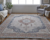 7' X 10' Gray Red And Blue Floral Power Loom Stain Resistant Area Rug