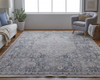 12' X 15' Blue And Ivory Floral Power Loom Stain Resistant Area Rug