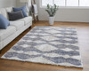 8' X 10' Tan Ivory And Blue Chevron Power Loom Stain Resistant Area Rug