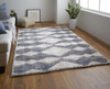 8' X 10' Tan Ivory And Blue Chevron Power Loom Stain Resistant Area Rug