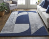 2' X 3' Blue And Silver Wool Geometric Tufted Handmade Area Rug