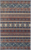 10' X 13' Blue Red And Ivory Geometric Power Loom Distressed Stain Resistant Area Rug