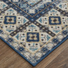 10' X 13' Ivory Tan And Blue Abstract Power Loom Distressed Stain Resistant Area Rug