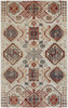 7' X 10' Ivory Red And Tan Abstract Power Loom Distressed Stain Resistant Area Rug