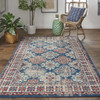 8' X 11' Blue Red And Ivory Abstract Power Loom Distressed Stain Resistant Area Rug