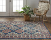 10' X 13' Blue Red And Ivory Abstract Power Loom Distressed Stain Resistant Area Rug