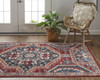 7' X 10' Red Gray And Tan Abstract Power Loom Distressed Stain Resistant Area Rug