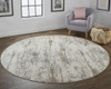 8' Ivory And Brown Round Abstract Area Rug