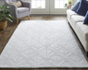 5' X 8' White And Silver Striped Hand Woven Area Rug