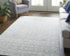 9' X 12' White And Silver Striped Hand Woven Area Rug