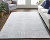 9' X 12' White And Silver Striped Hand Woven Area Rug