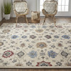 4' X 6' Ivory Blue And Tan Wool Floral Tufted Handmade Stain Resistant Area Rug